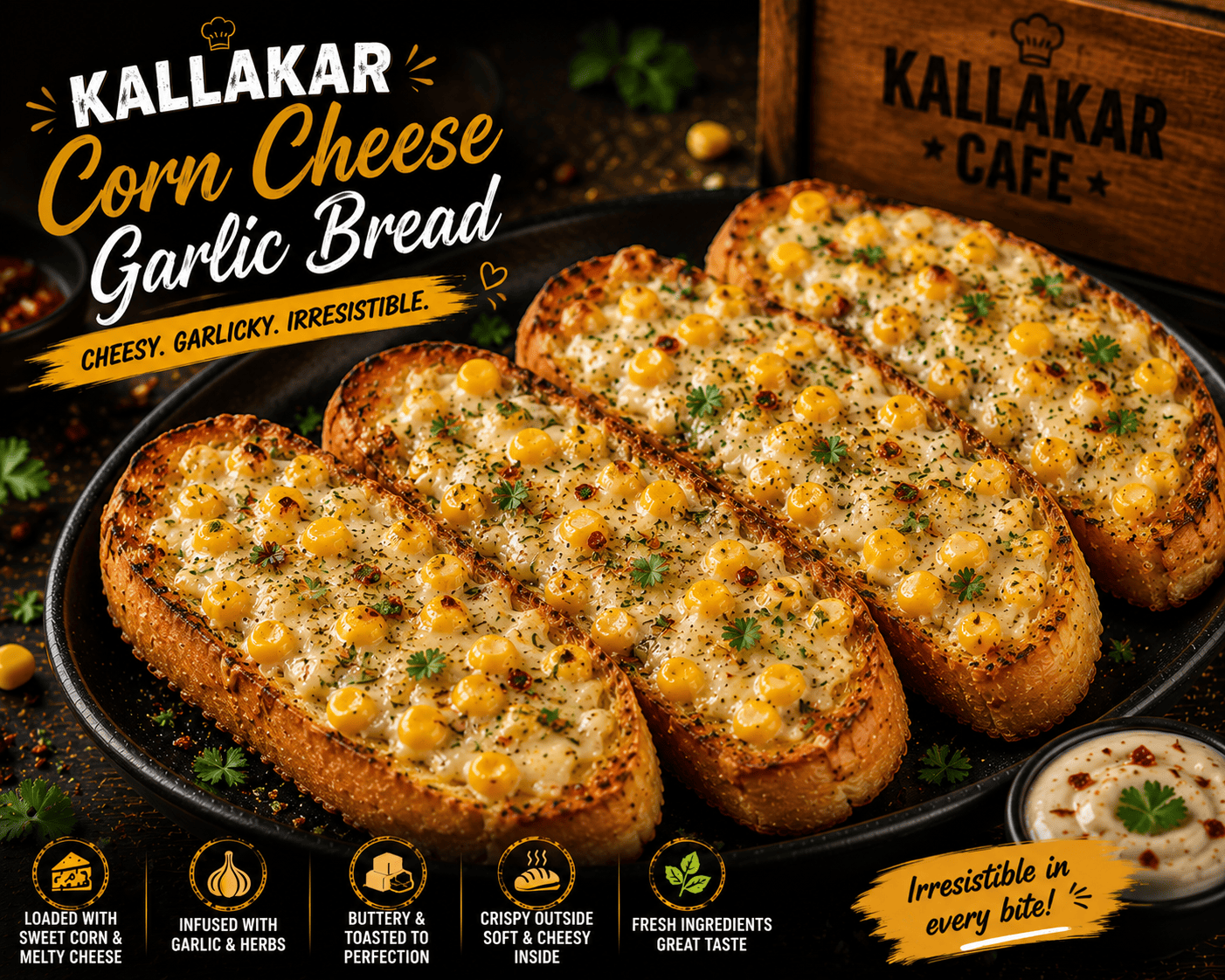 Corn Cheese Garlic Bread